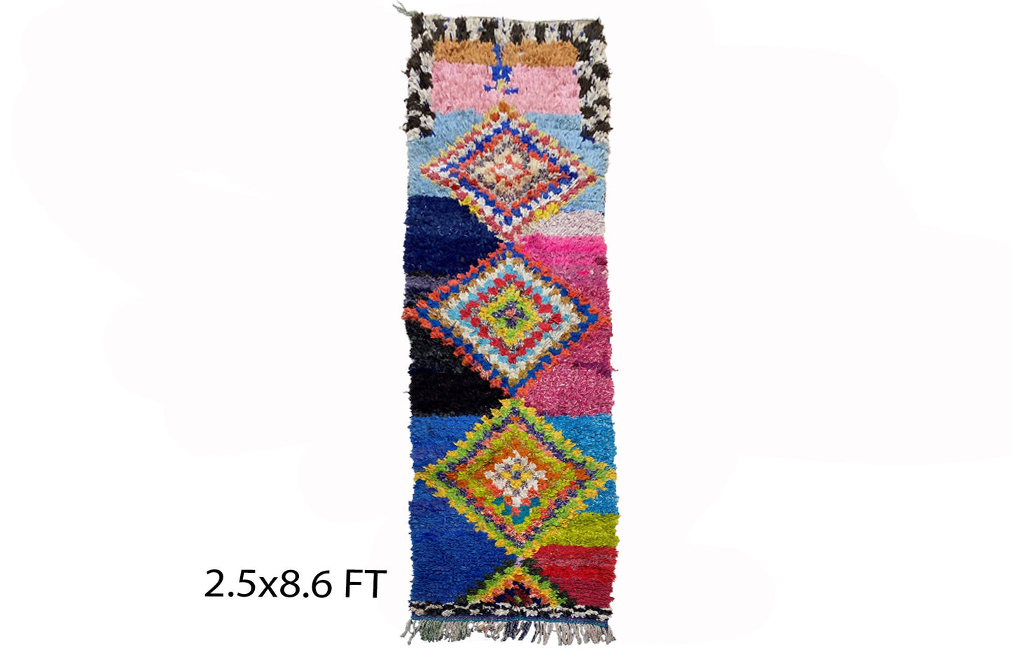 Long Moroccan Multi color 2x9 runner rug, vintage Berber rug runner.