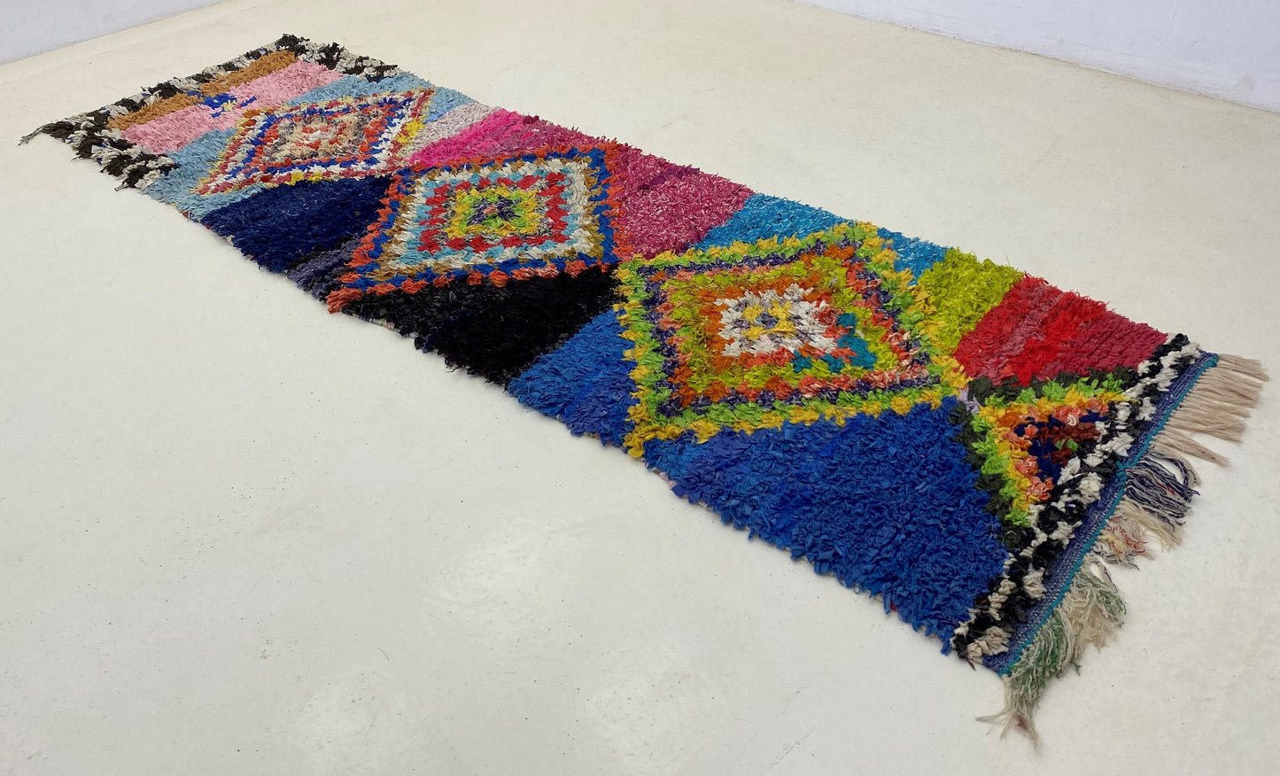 Long Moroccan Multi color 2x9 runner rug, vintage Berber rug runner.