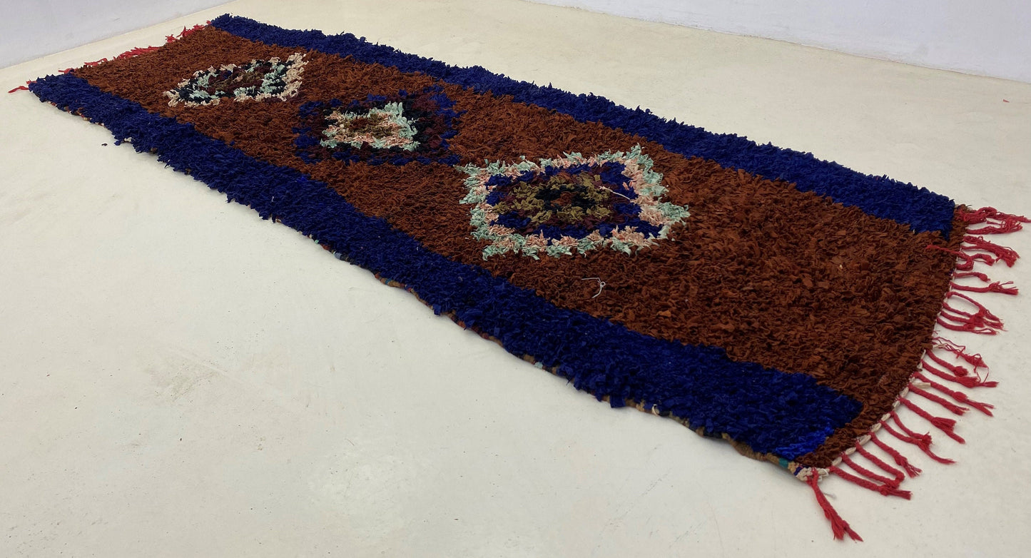 Vintage Moroccan 4x10 runner rug, Narrow diamond rug runner.