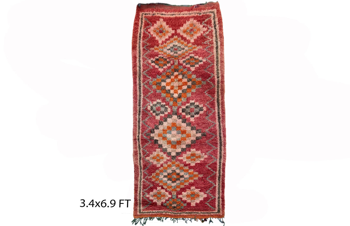 Long Moroccan 3x7 runner rug, vintage Berber rug runner.
