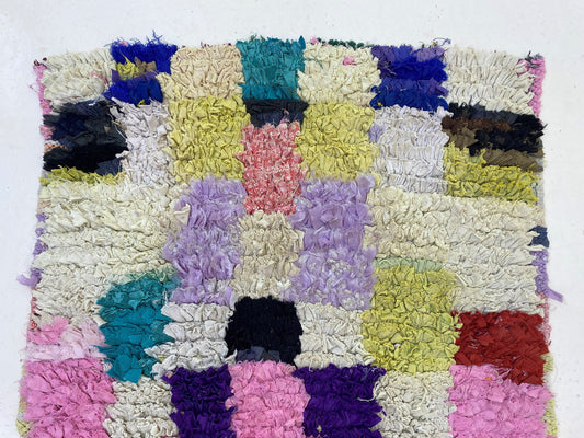 Moroccan vintage colorful rug 2.5x6, small checkered area rugs.