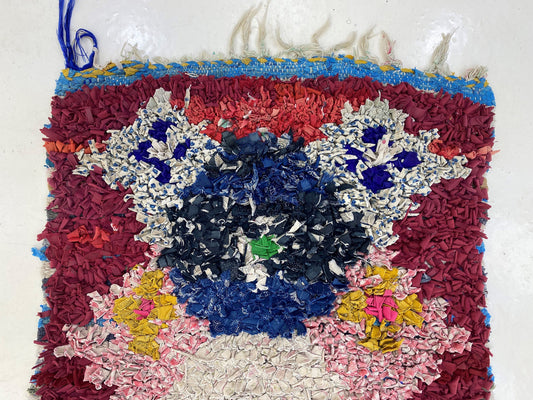 Boucherouite vintage runner rug 2x7, Moroccan Berber rug runner.