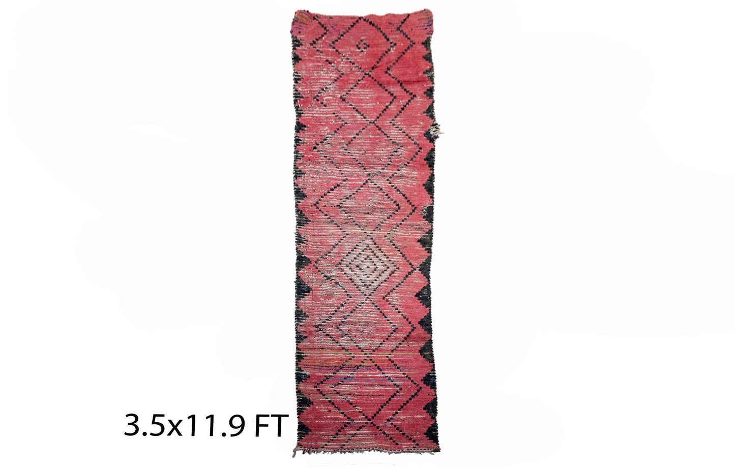 Narrow vintage red runner rug 4x12, Moroccan Berber rug runner.