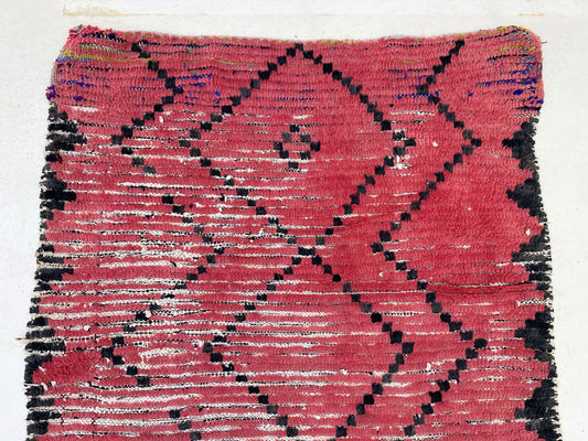 Narrow vintage red runner rug 4x12, Moroccan Berber rug runner.
