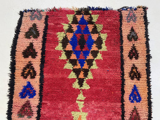 Colorful vintage runner rug 3x9, Moroccan diamond rug runner.