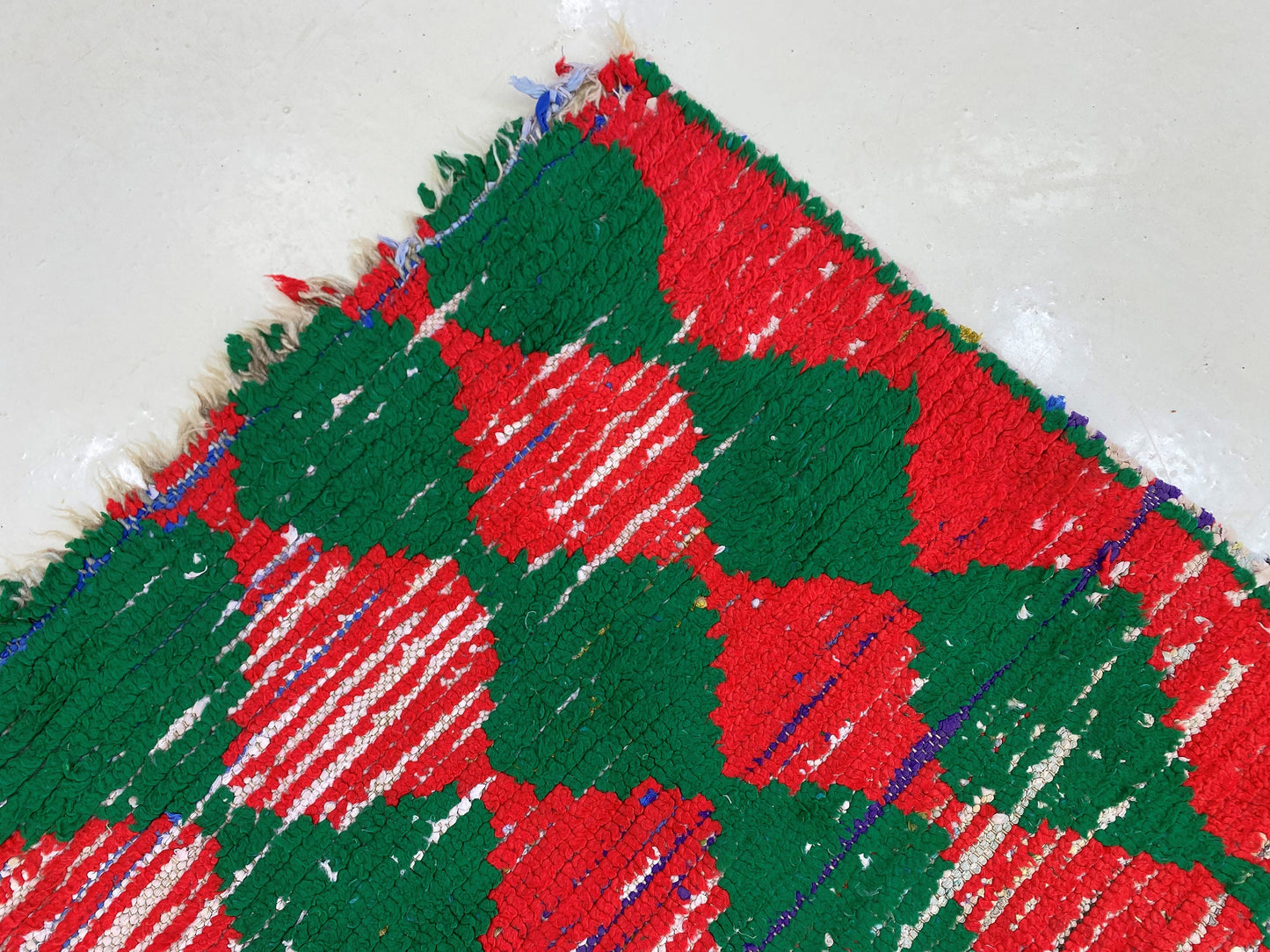 Small diamond area 3x6 rug, green and red vintage rugs.