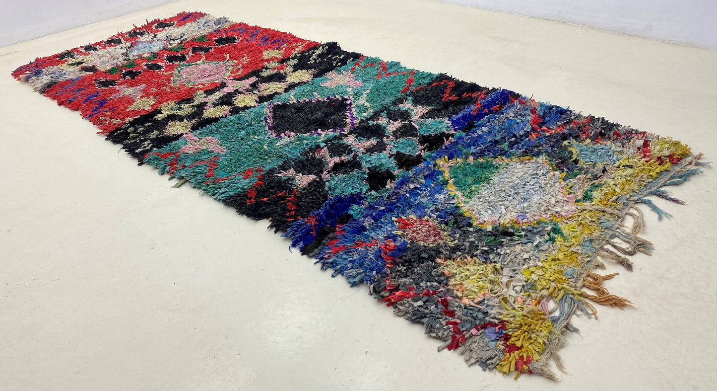 Vintage Moroccan runner rug 4x10, colorful Berber rug runner.