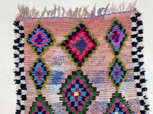 Moroccan diamond runner rug 3x8, Berber colorful rug runner.