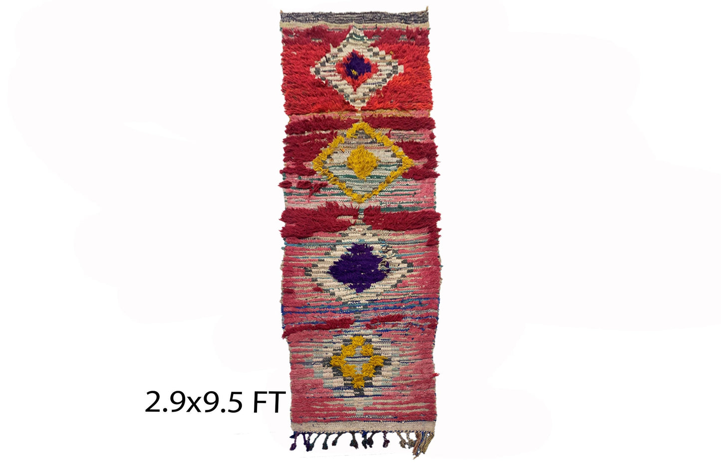 Diamond Berber rug runner 3x9.5, Vintage colorful runner rug.