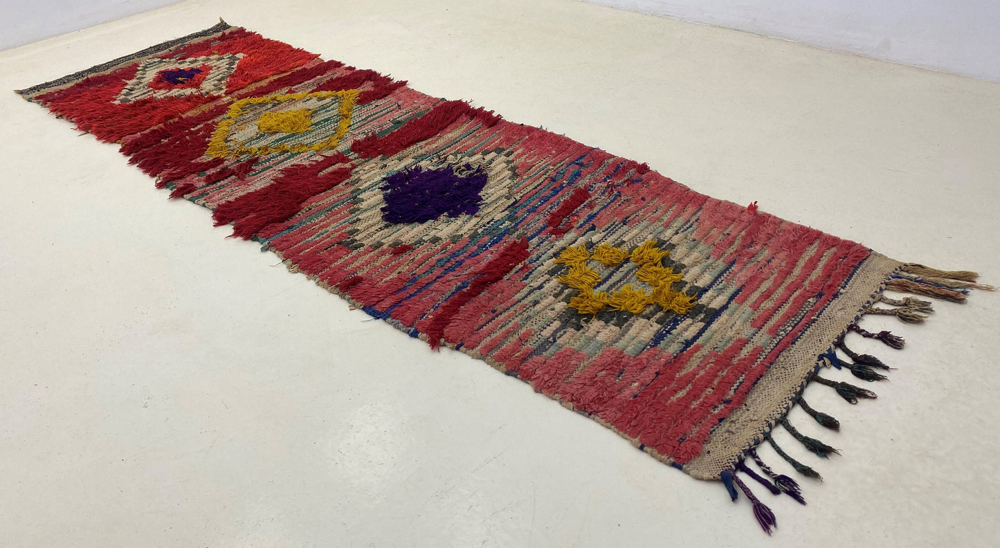 Diamond Berber rug runner 3x9.5, Vintage colorful runner rug.