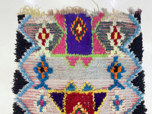 Small Moroccan colorful rug 2x5, Berber vintage rug.