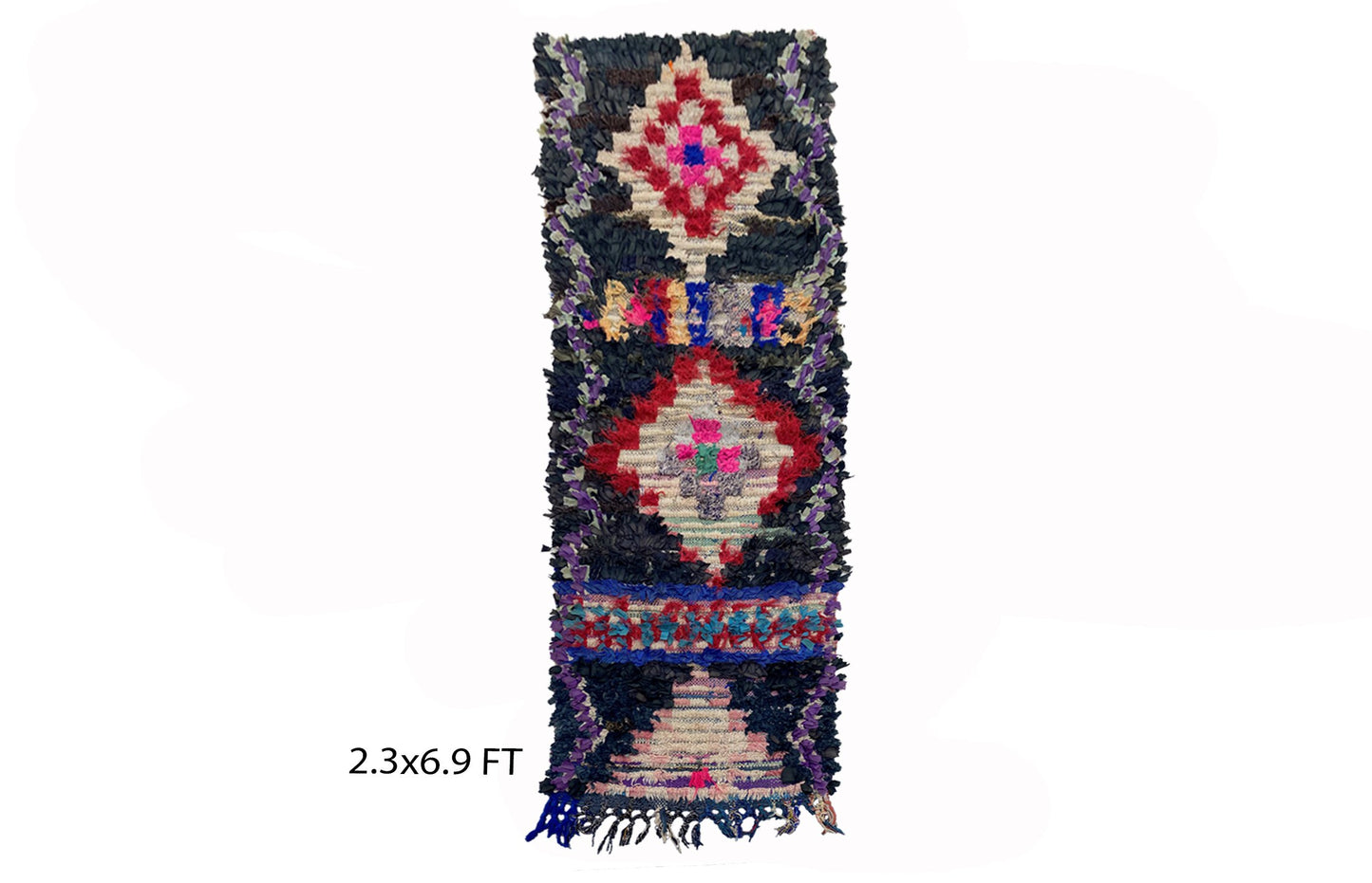 Diamond worn runner rug 7x2 ,Moroccan colorful rug runner.