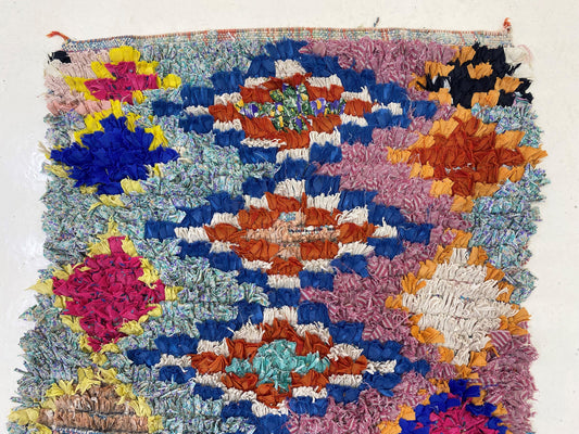 Moroccan vintage rug 3x7, diamond Berber colorful rug.
