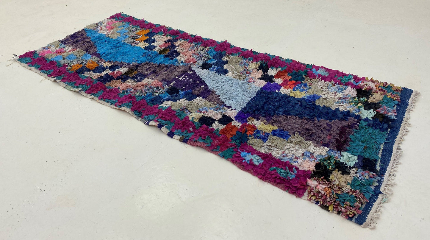 Moroccan Vintage runner rug 2x6, small abstract rug runner.