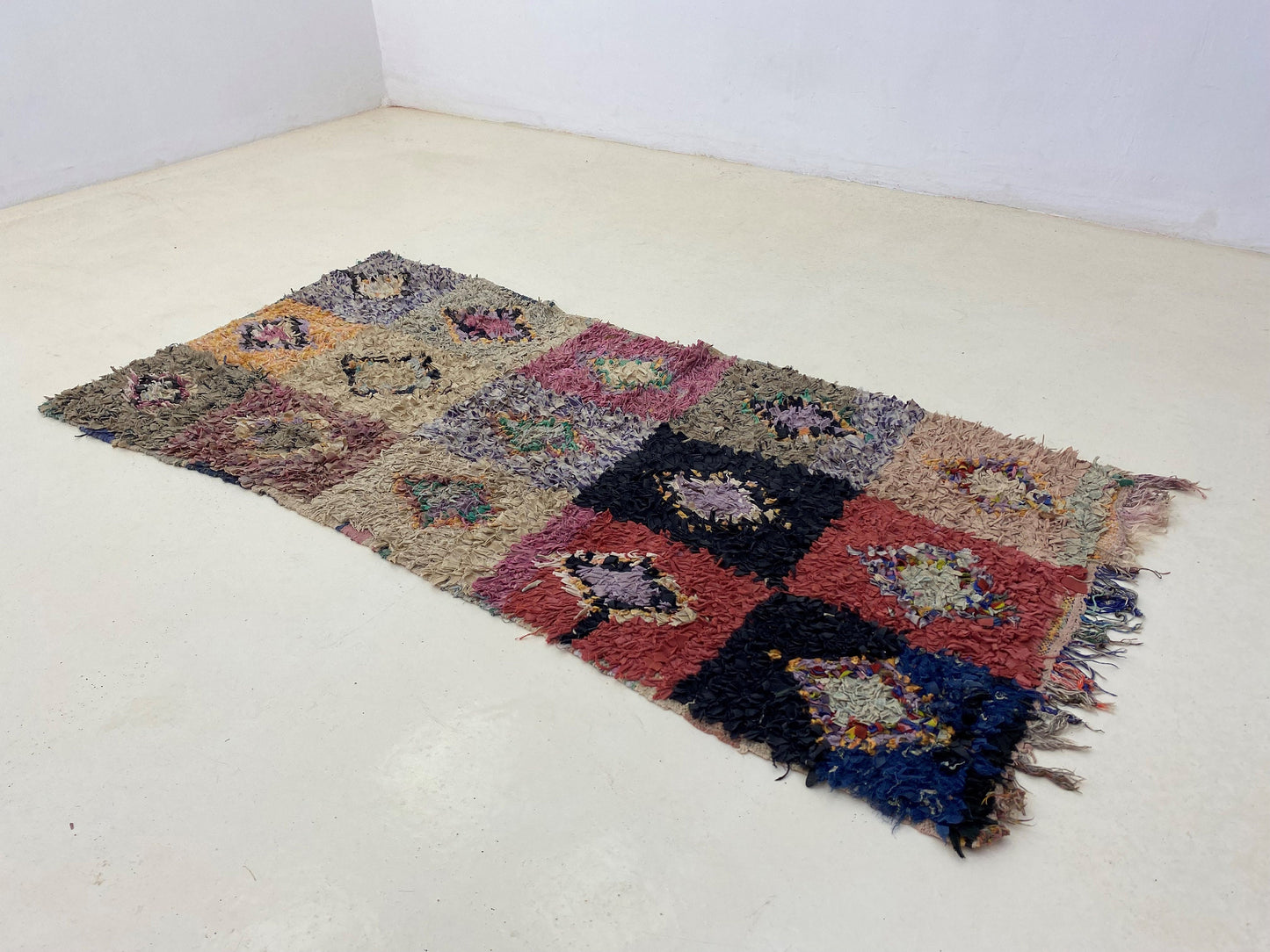 Colorful diamond runner rug 3x6, Moroccan Berber rug runner.