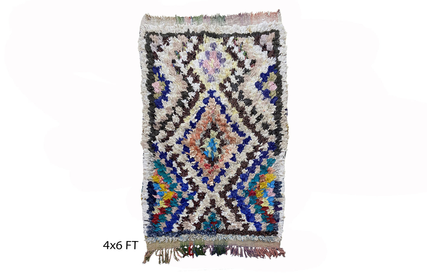 Checkered Boucherouite area rug 4x6, vintage Berber rug.