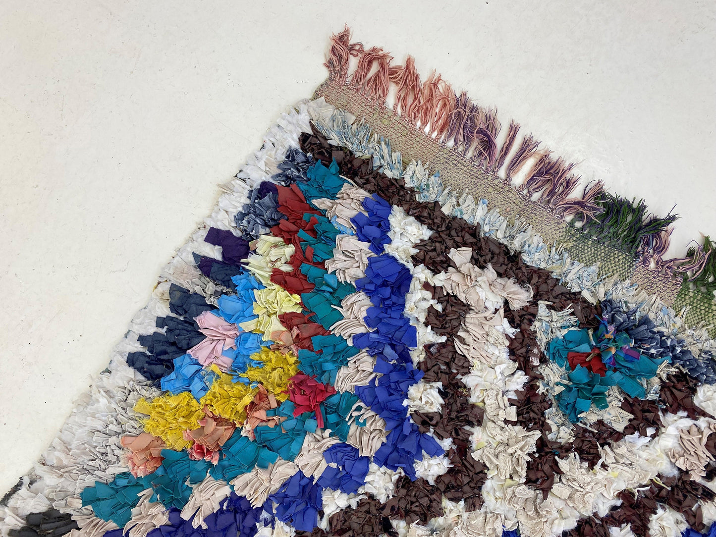 Checkered Boucherouite area rug 4x6, vintage Berber rug.