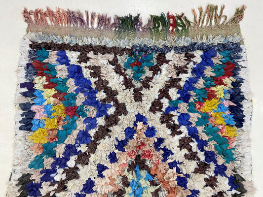 Checkered Boucherouite area rug 4x6, vintage Berber rug.