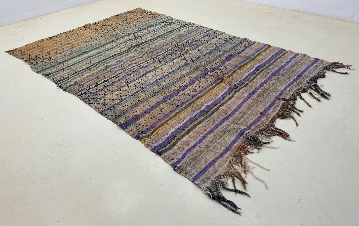 Vintage flat weave area rug 5x8, Moroccan Berber rug.