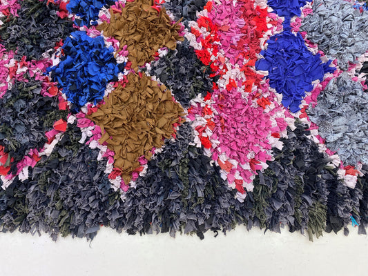 Boucherouite woven runner rug 3x8, vintage Moroccan runner rug.