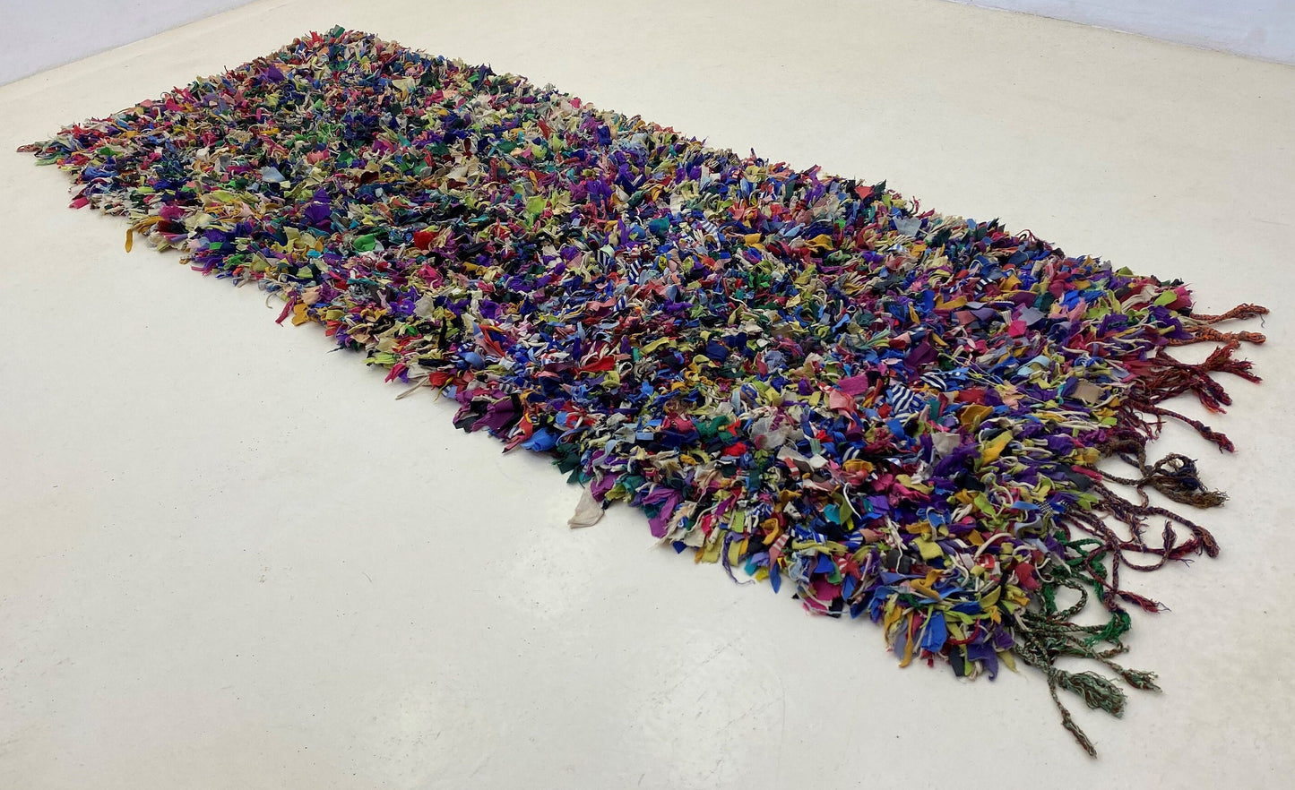 Abstract Boucherouite rug runner 3x9, Moroccan colorful runner rug.