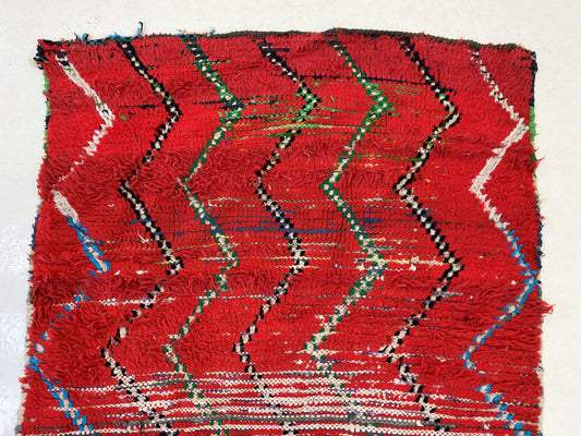 Moroccan Berber red runner rug 3x10.5 , Long vintage rug runner.