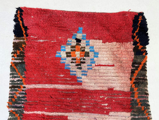 Moroccan red diamond runner rug 3x8, Berber vintage rug runner.