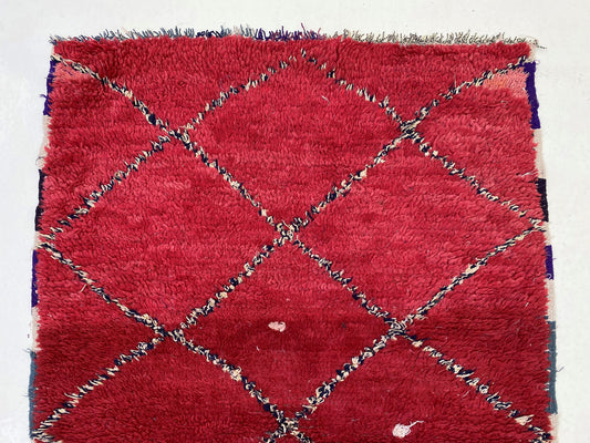 Moroccan red diamond rug 4x6, vintage Berber area rug.
