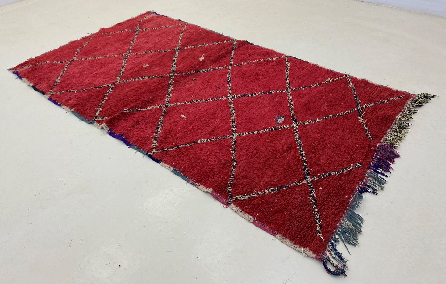Moroccan red diamond rug 4x6, vintage Berber area rug.