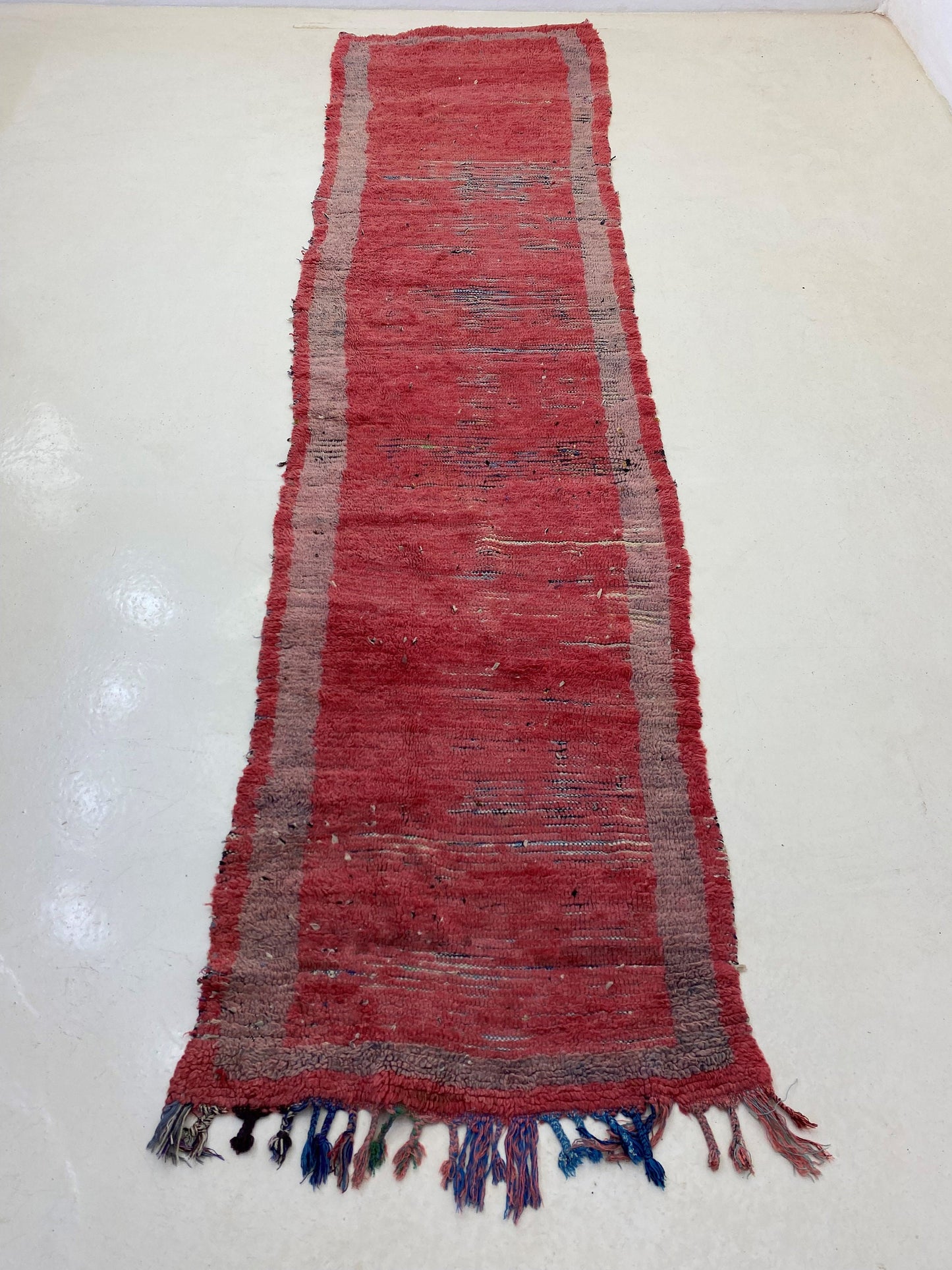 Extra Narrow vintage runner rug 3x11.5, Moroccan red rug runner.
