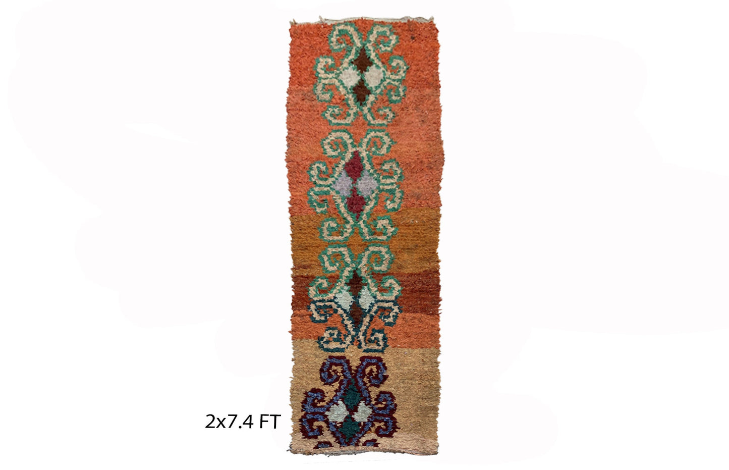 Boucherouite vintage runner rug 2x7, Moroccan Berber runner rug.