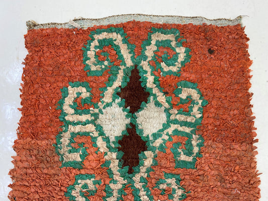 Boucherouite vintage runner rug 2x7, Moroccan Berber runner rug.