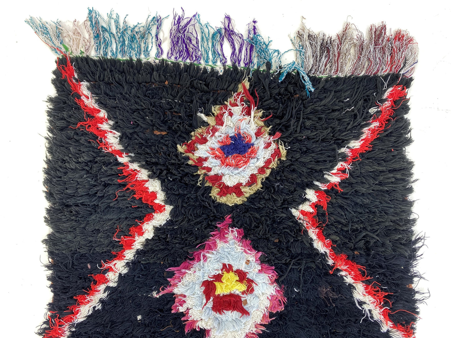 Vintage Moroccan Black Diamond Runner Rug 3x9.
