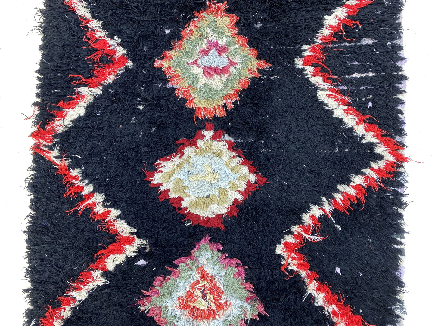 Vintage Moroccan Black Diamond Runner Rug 3x9.