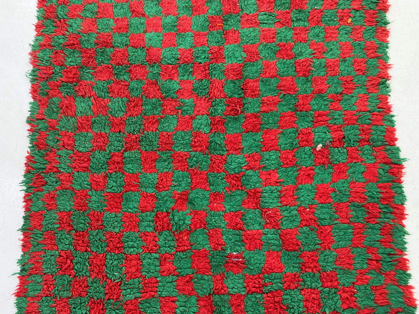 Checkered red and green rug 5x8, Moroccan vintage area rug.