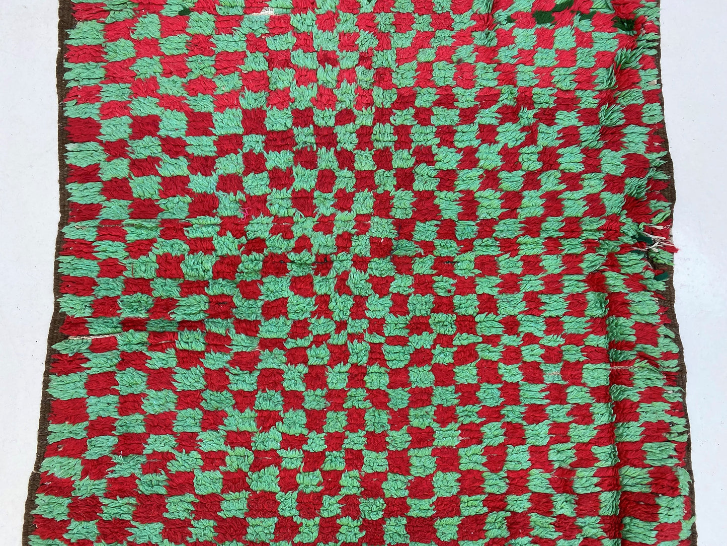 Moroccan checkered runner rug 4x9.5, narrow vintage rug runner.