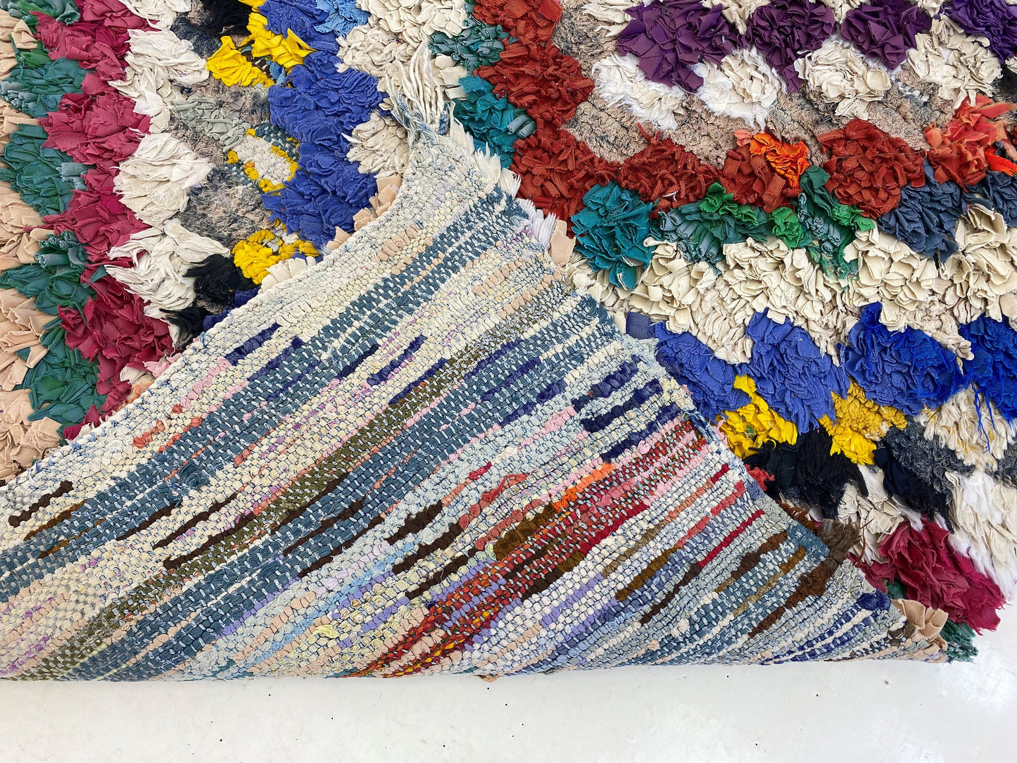 Narrow colorful 3x8 runner rugs, Moroccan checkered rug runner.