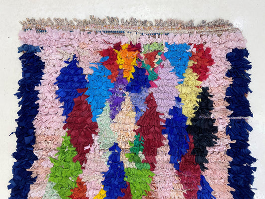 3x9 Narrow Moroccan runner rug, Vintage diamond colorful rugs runner.