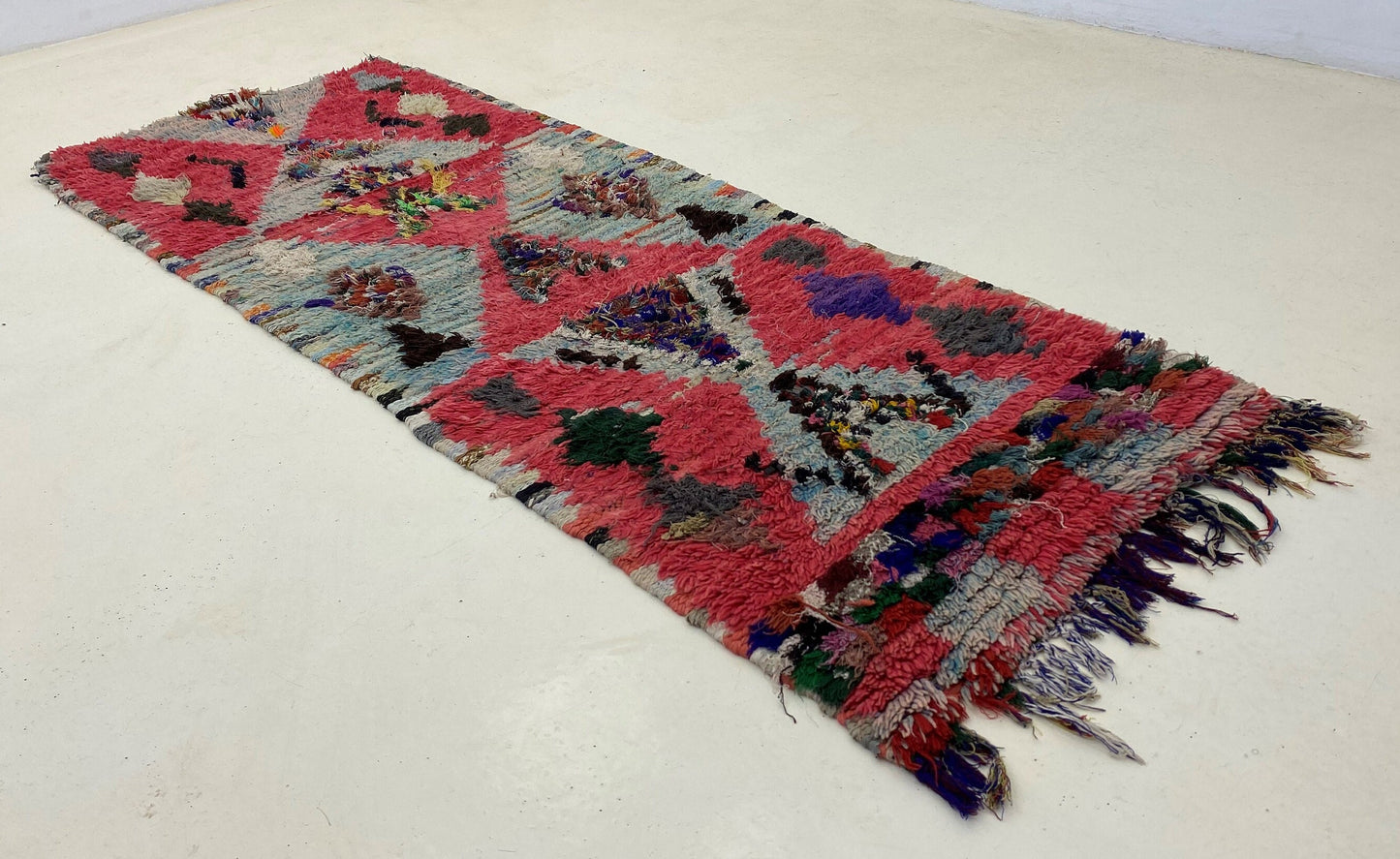 3x7 Moroccan vintage rug runner, Long colorful runner rug.