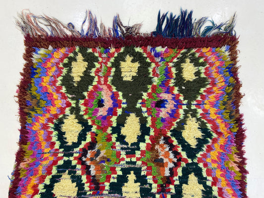 3x7 Moroccan woven area rug, Long vintage rugs.