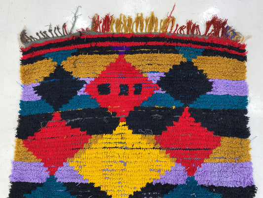 3x7 Moroccan vintage rug, diamond colorful rugs.
