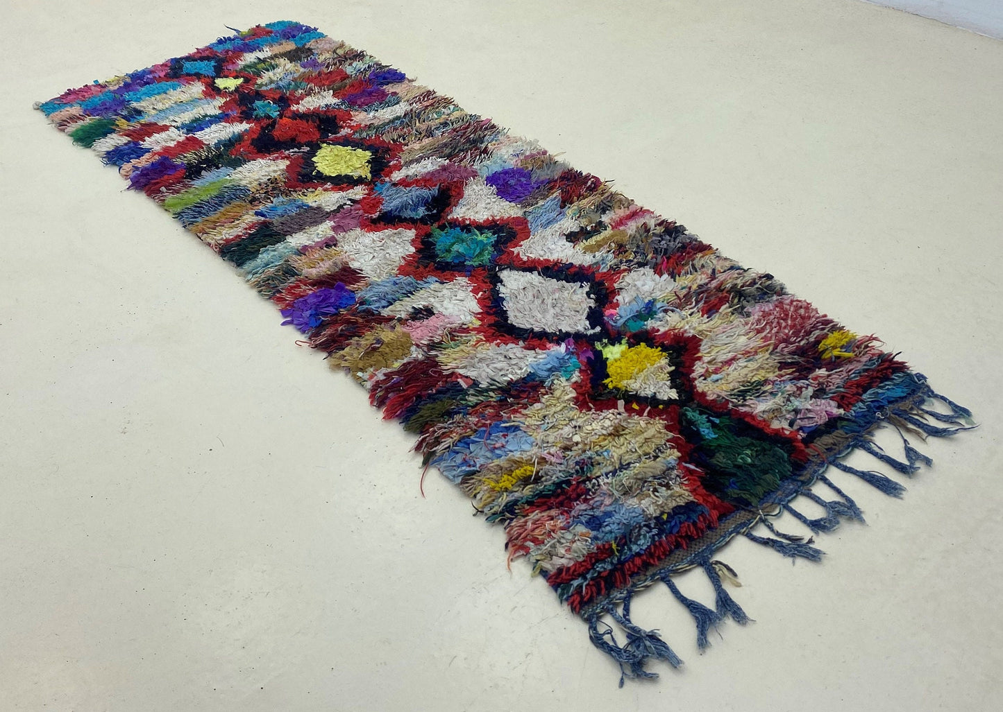 Moroccan vintage runner rug 2.5x6, Berber colorful runner rug.