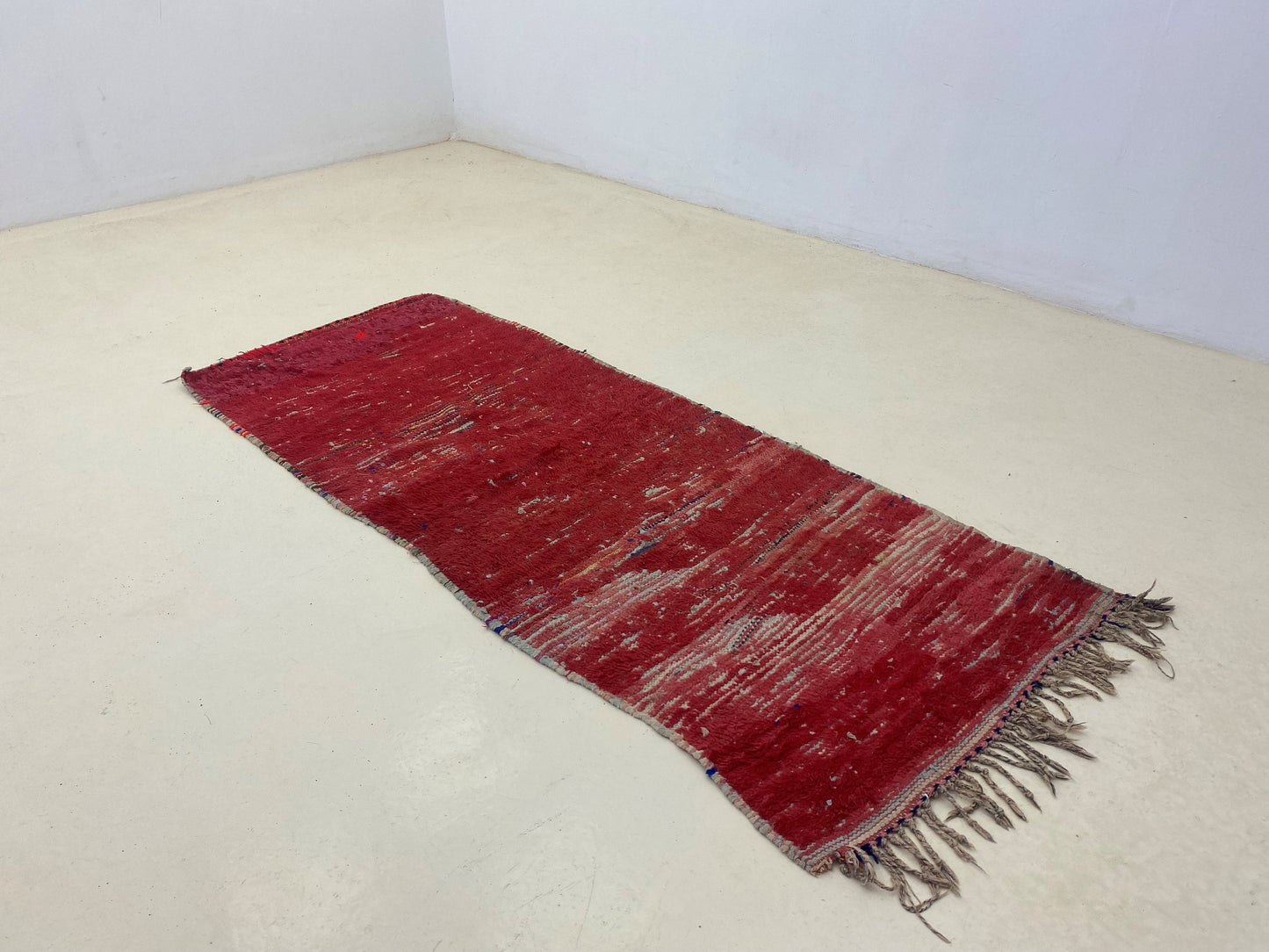 Moroccan vintage rug runner 2.5x6, Berber red solid runner rug.