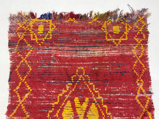 Moroccan red area rug 4x7, vintage Berber worn rug.