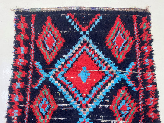 Long diamond rug runner 3x11, Moroccan vintage runner rug.