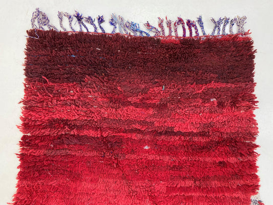 Vintage red solid runner rug 3x7, Moroccan Berber rug runner.