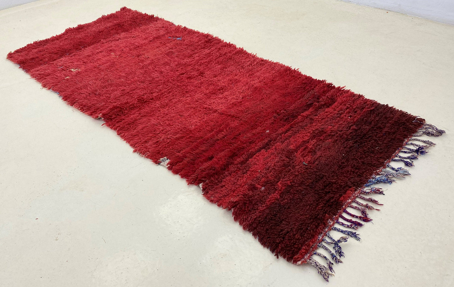 Vintage red solid runner rug 3x7, Moroccan Berber rug runner.