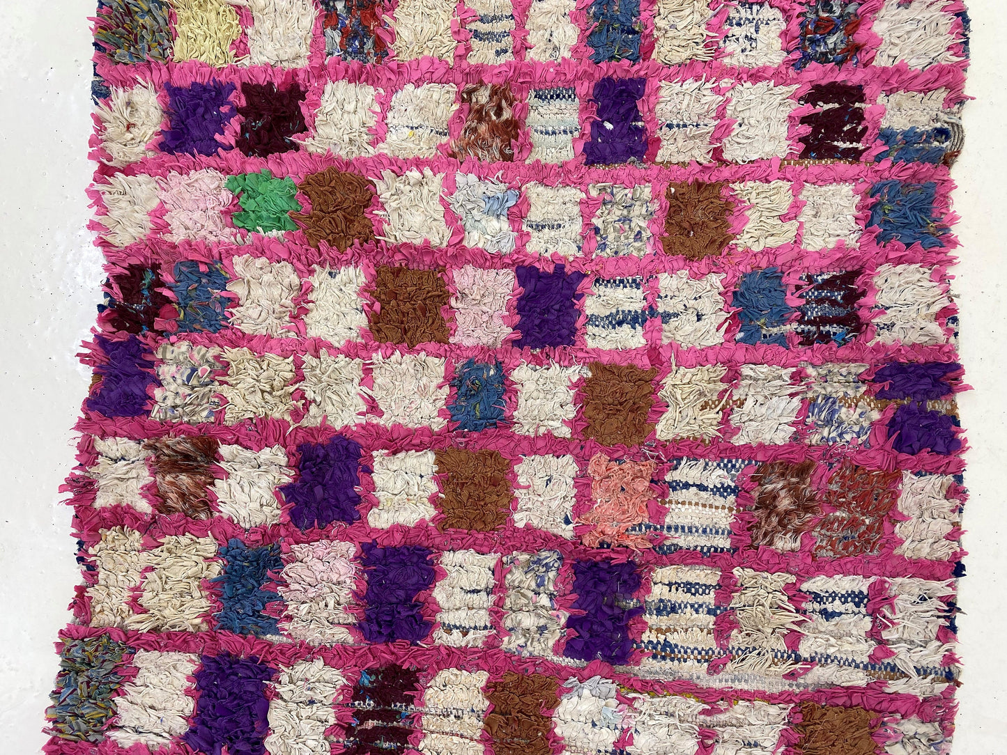 Checkered colorful runner rug 3x8, Moroccan faded rug runner.