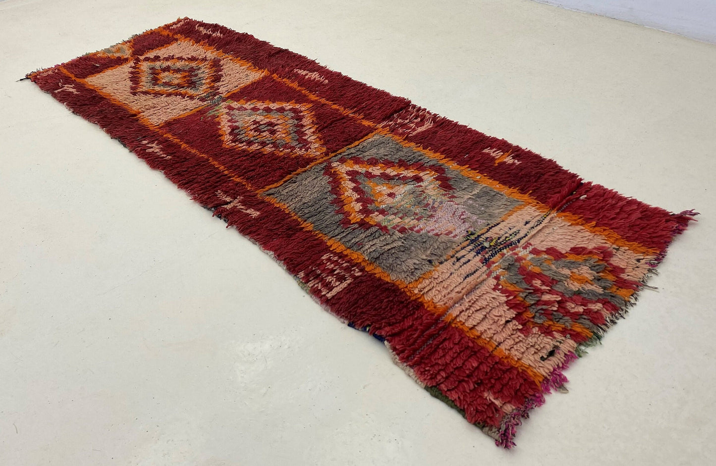 Diamond runner, Moroccan vintage colorful rug runner 3x7.