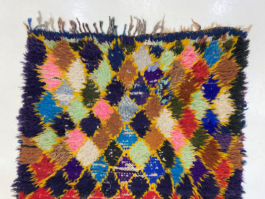 Small diamond area 3x6 rug, Moroccan vintage rugs.